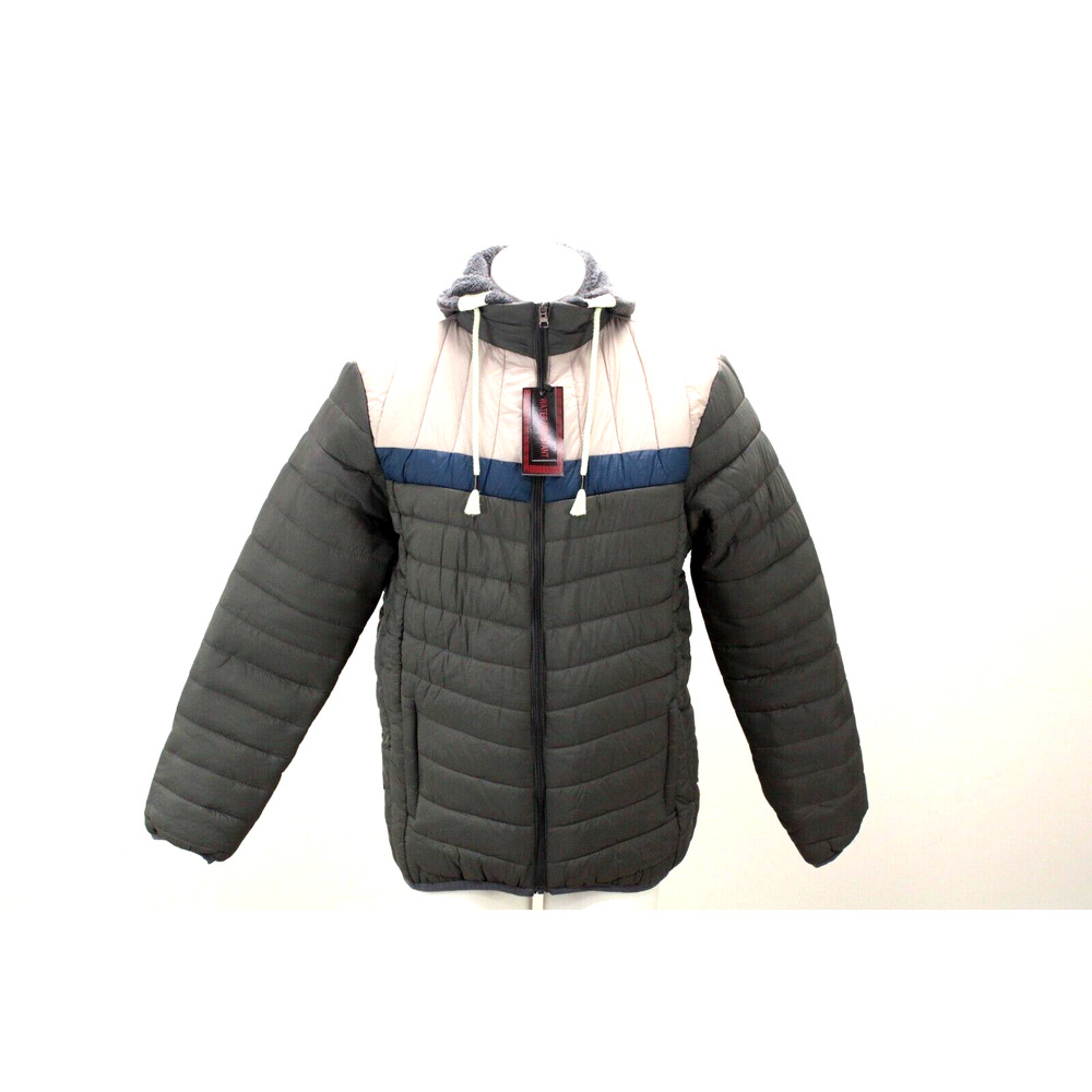 NWT Maximos Puffer Hooded Jacket Men's XL Gray Blue Zip Insulated Sherpa Lined